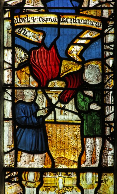 Window 1 depicting Cain and Abel make their offerings by English School