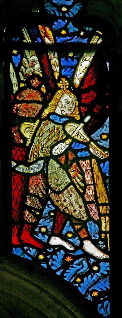 Window depicting musician angels with rebecs by English School
