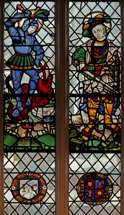 Window depicting St George and St Martin; coats of arms by English School