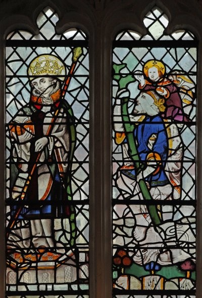 Window depicting a saint-king and St Christopher by English School
