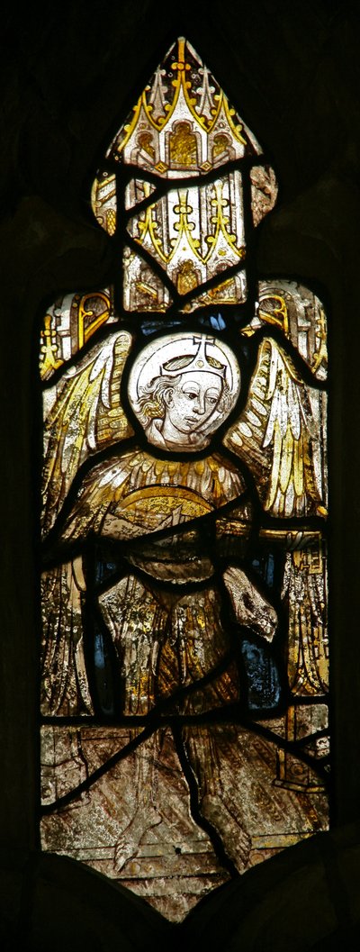 Window depicting an angel - musician by English School