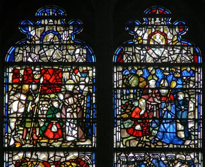 Window depicting a scene from the life of St Cuthbert by English School