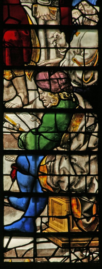 Window w22 depicting a figure listening to St Paul at Damascus by English School
