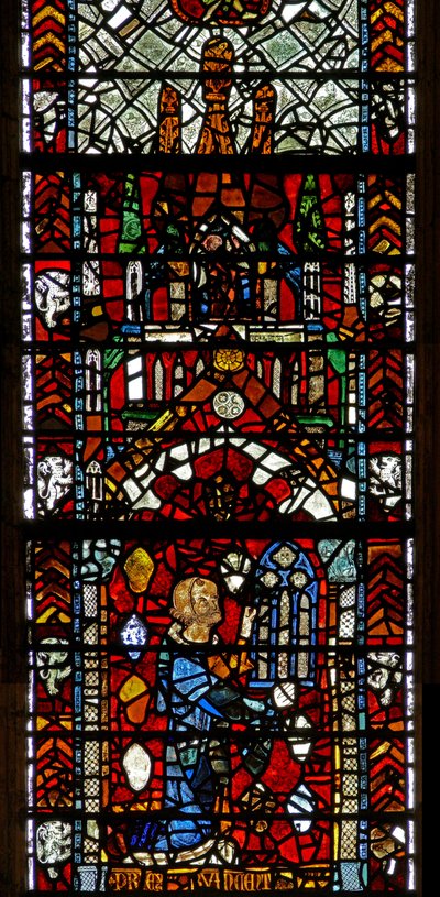 Window w39 depicting a donor giving the window by English School