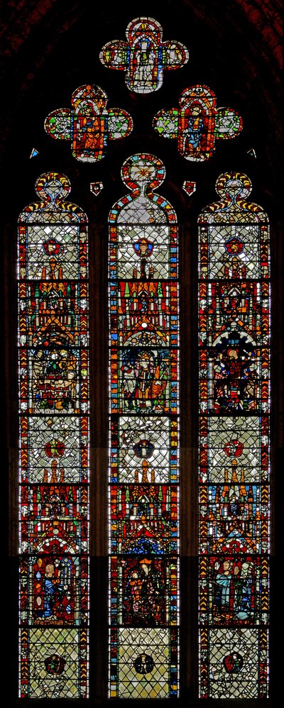 Window w39 depicting the martyrdoms of St Laurence, St Denys and St Eleutherius by English School