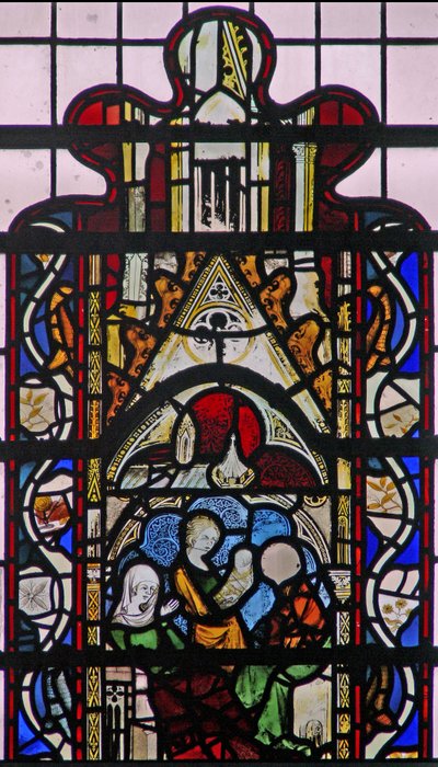 Window w43 depicting the birth of St John the Baptist by English School