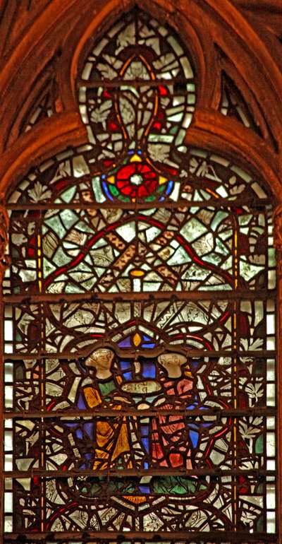 Window W61 depicting a scene from the life of St John the Baptist: Salome receives his head by English School