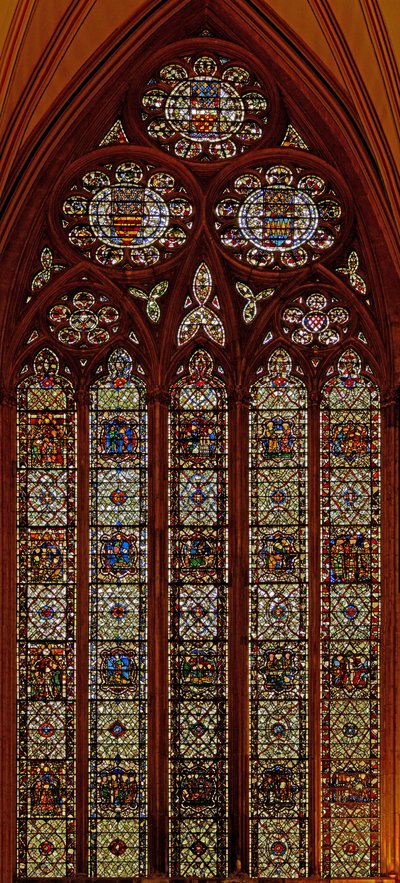 Window depicting scenes from the life of St Thomas Becket: also St Margaret, St Nicholas, St John Baptist and St Edmund by English School