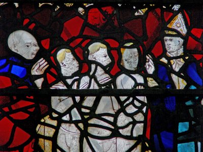 Window depicting a scene from a legend of St Nicholas: the miracle of 3 boys in the tub by English School