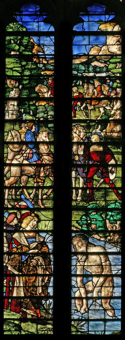 Window w7 depicting Naaman washed in the Jordan (detail) by English School