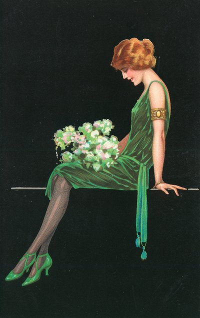 Woman in a green dress by English School
