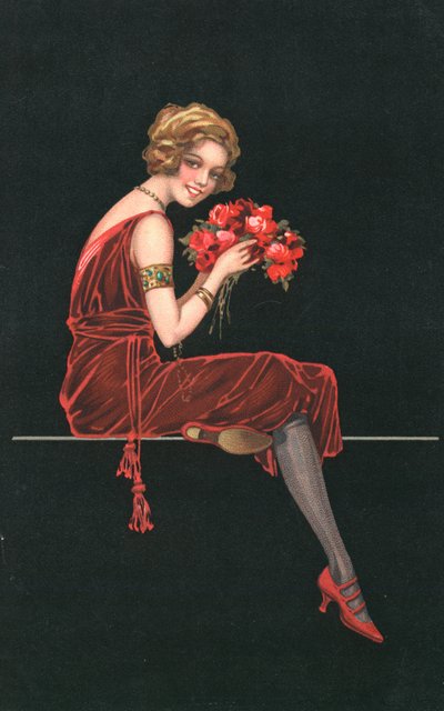 Woman in a red dress by English School