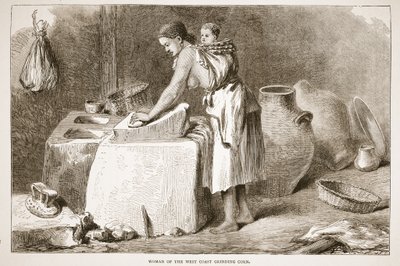 Woman of the West Coast grinding corn, illustration from The Pictorial Edition of the Life and Discoveries of David Livingstone by J. Ewing Richie by English School