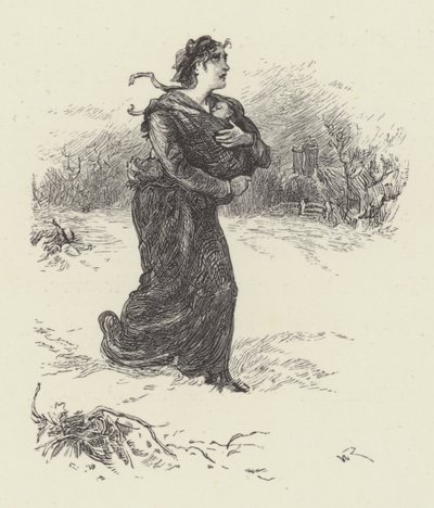 Woman with Baby in Snow by English School