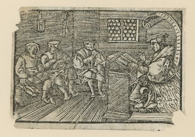 Woodcut depicting a teacher by English School