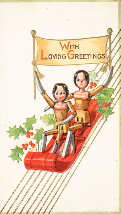 Wooden Dolls Sledging by English School