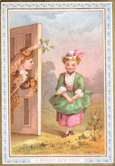 Wooing girl towards the mistletoe by English School