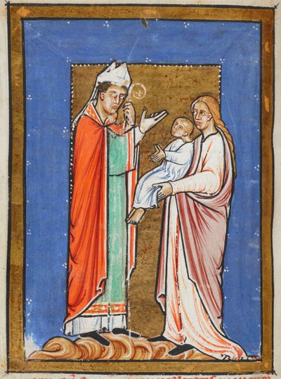 St. Cuthbert Healing a Child with the Plague, illustration from the 