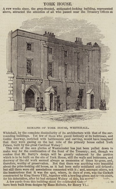 York House, Whitehall (engraving) by English School
