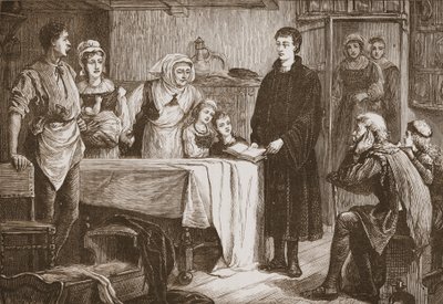 Young Calvin Expounding the Bible to a Family at Bourges by English School