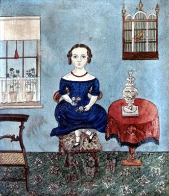 Young Girl Dancing on a Chair in an Interior by English School
