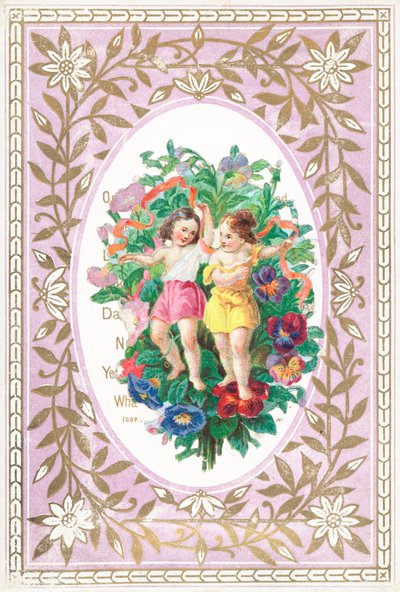 Young Girl and Boy with flowers and ribbons by English School