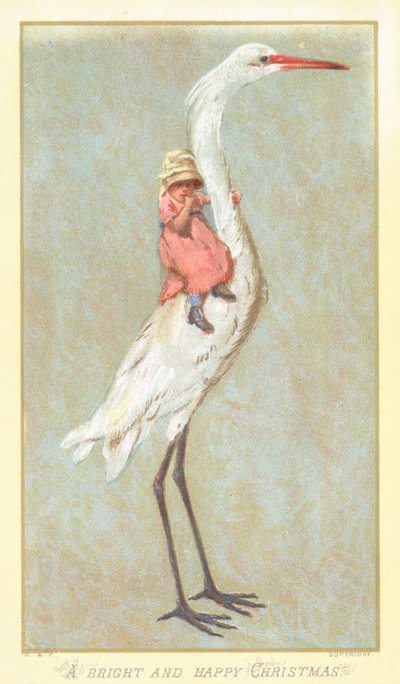 Young Girl holding on to Stork by English School