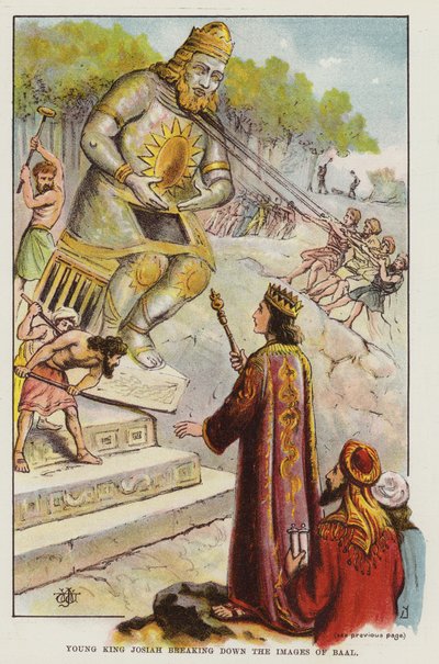Young King Josiah breaking down the Images of Baal by English School