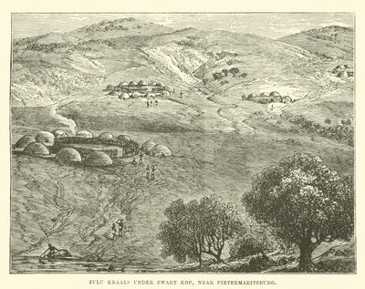 Zulu Kraals Under Zwart Kop, Near Pietermaritzburg by English School