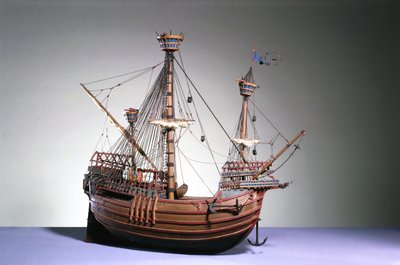 1:60 scale model of a Flemish carrack of c.1480 by English School English School
