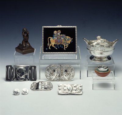 Arts and Crafts silver and metalwork by Harold Stabler, Phoebe Stabler, Kate Harris and Liberty by English School English School