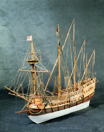 Rigged model of a Portuguese caravela from c.1535 by English School English School