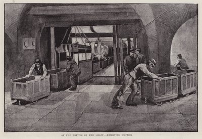 Removing empty coal trucks at the bottom of a mine shaft by Enoch Ward
