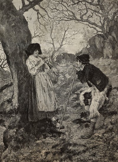 Idyll, Shepherd Listening to Young Woman Playing the Flute by Enrico Nardi