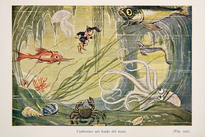 Ciuffettino on the Seabed, Illustration from Le Avventure di Ciuffettino by Enrico de Conti Novelli