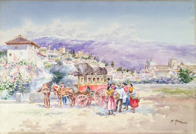 Travellers Descending from a Stagecoach by Enrique Marin Higuero