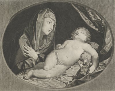 The Virgin with arms crossed over her chest looking at the sleeping infant Christ, 1770-1834 by Ephraim Gottlieb Krüger