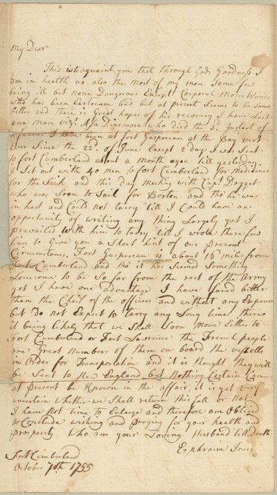 Letter to Allice Jones, Concord, Massachusetts, 7 October 1755 by Ephraim Jones