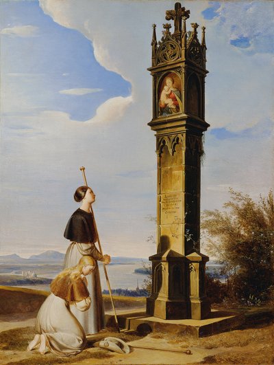 Two Pilgrims in Front of a Wayside Shrine (