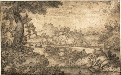 Landscape with Figures Binding Wheat in Foreground by Ercole Bazicaluva