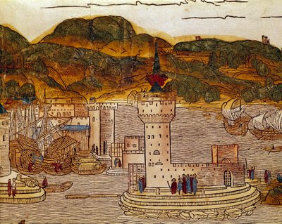 View of the port of Candie (present-day Heraklion) in Crete. Page from the book of journeys 