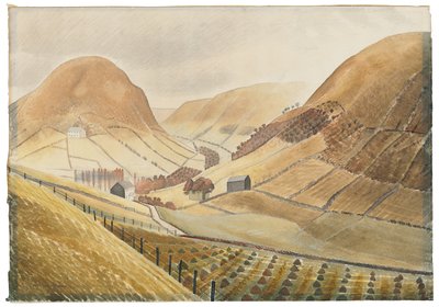 Corn Stooks and Farmsteads - Hill Farm, Capel-y-ffin, Wales by Eric Ravilious
