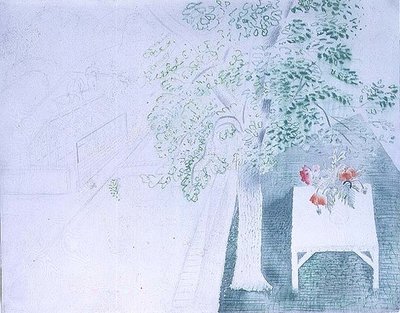 Vase of Poppies under a Tree by Eric Ravilious