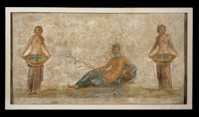 Fragment of a wall painting: God with flowers by Erich Lessing