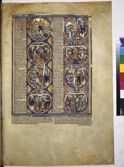 Full page: eight medallions enclosing miniatures accompanied by an explanatory text, c.1225-1250 by Erich Lessing