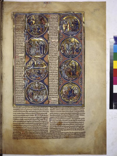 Full page: eight medallions enclosing miniatures accompanied by an explanatory text, c.1225-1250 by Erich Lessing