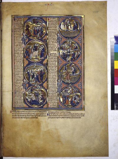 Full page: eight medallions enclosing miniatures with explanatory text, c.1225-1250 by Erich Lessing