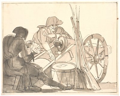 Two Soldiers Playing Cards by a Cannon by Erik Pauelsen