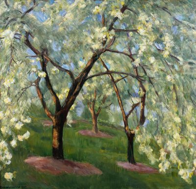 Blossoming cherries in the garden in Lysaker by Erik Theodor Werenskiold