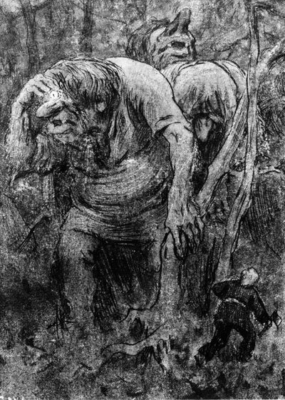 The Little Boys Meeting the Trolls at Hedals Forest by Erik Theodor Werenskiold